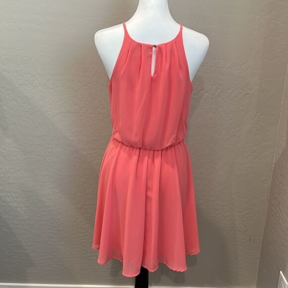 Blue Rain Short Dress Coral/Orange Halter Neck Spaghetti Strap Elastic Waist S - Picture 9 of 12